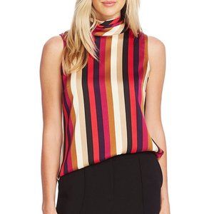 Vince Camuto Mayfair Opulent Mood Stripe Pleated Mock-Neck Sleeveless Blouse